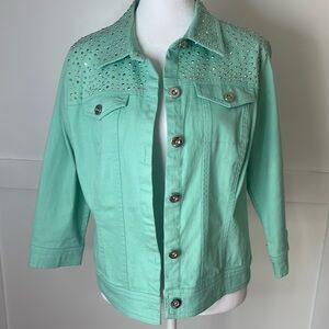Joan Rivers Mint Studded Jean Jacket in mint size small excellent condition